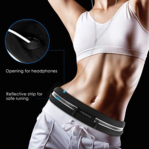 Reflective Running Belt - Dual-Pouch Waist Pack for 6.5 in Phones - Black