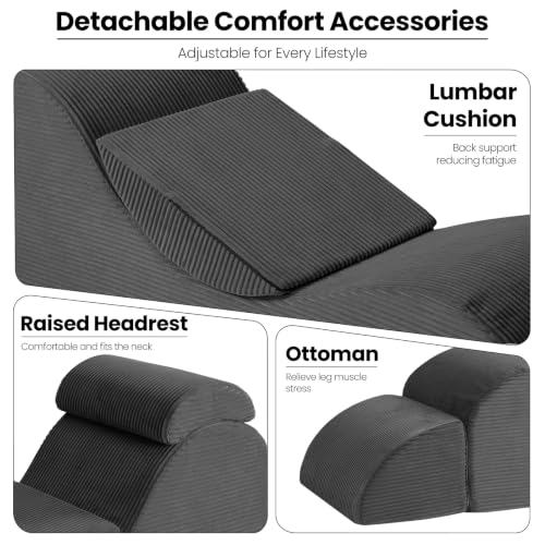Ergonomic Yoga Floor Chair with Ottoman & Lumbar Pillow - Grey