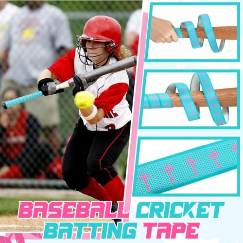Pushglossy Cross Style Bat Grip Tape for Baseball & Softball - Blue & Rose Red, Non Slip, 1.5mm Thick