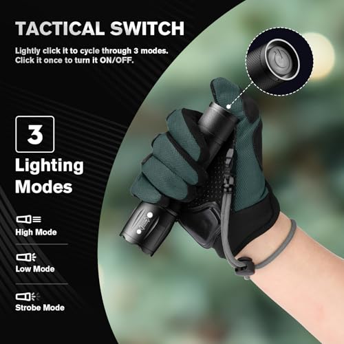 RECHOO 6-Pack Black Mini LED Flashlights - Compact, Waterproof, 3 Modes, Focus Adjustable, Emergency & Camping Light