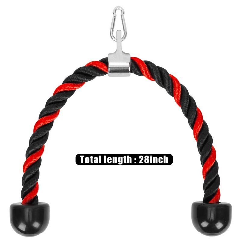 Universal Tricep Rope Pull Down - 28 Inch Heavy Duty Nylon Rope, Easy to Grip & Non Slip Cable Attachment, Ideal for Professional Gyms Too（Black Red）