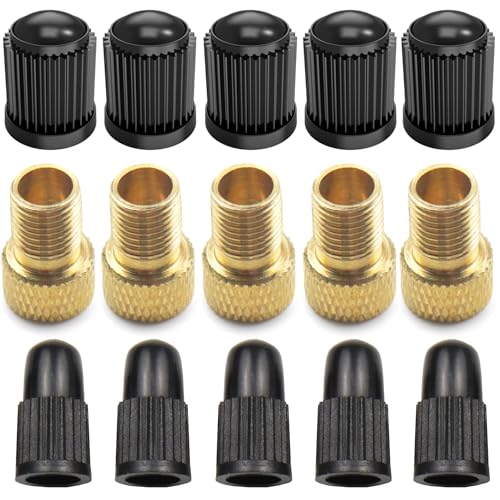 Bike Valve Adapter Set – 5 Presta-to-Schrader Adapters + 10 Caps – Set of 15