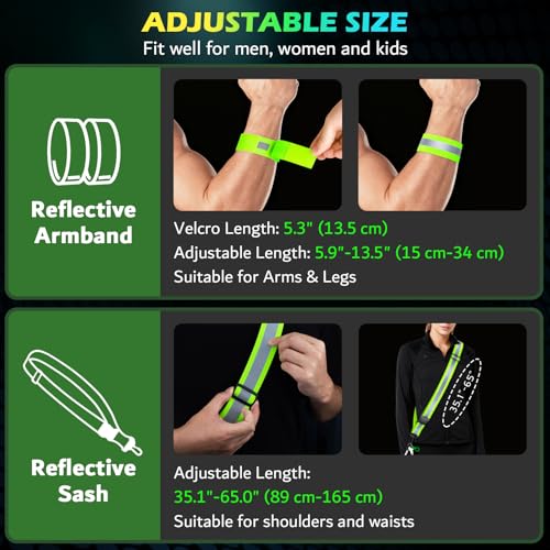 High Visibility Reflective Sash Belt & 2-Pack Armband Set - Green