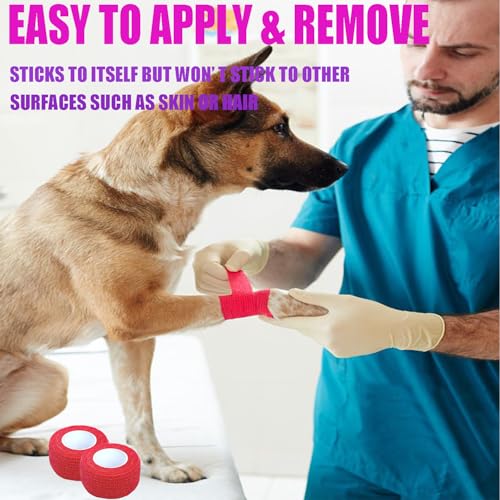 Self-Adhesive Cohesive Bandage Wrap - 1 Inch x 5 Yards - 6 Pack - Red