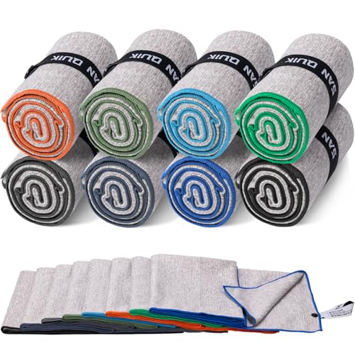 SAN QUIK Forest Color Microfiber Gym Towels 8 Pack Quick Dry Sweat Absorbing Sports Towels