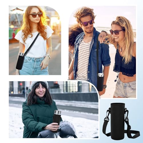 Neoprene Water Bottle Sleeve with Strap - 17oz Black