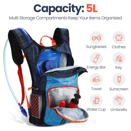 Kids Hydration Backpack Set - 2 Pcs Lightweight with 1.5L Bladder - Blue & Purple