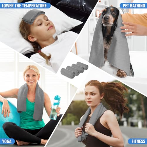 Cooling Towels for Neck & Face - 4 Pack Gray Microfiber Towel Set