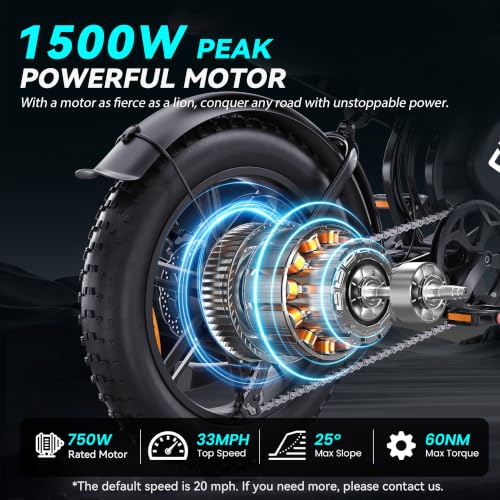 1500W Electric Bike for Adults - 20" Fat Tire, Black