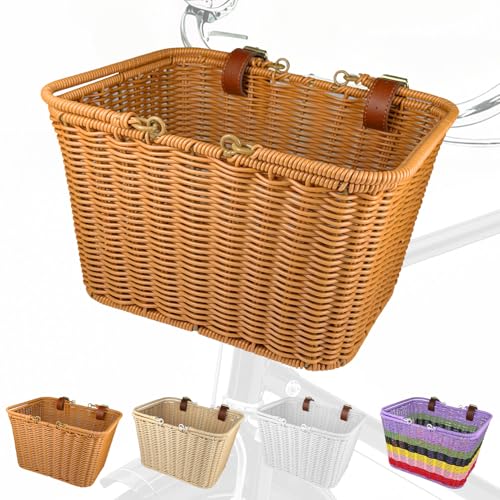 RainFlowwer Large Woven Bike Basket Front for Adult Bike - Red Brown