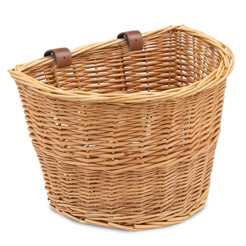 Light Brown Wicker Bicycle Basket - Detachable with Adjustable Straps
