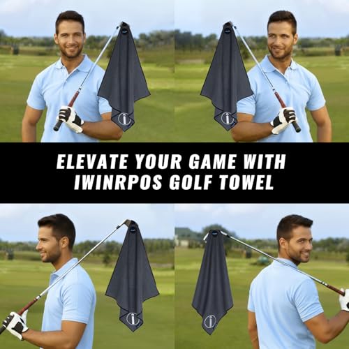 Magnetic Golf Towel - 18" x 18" Waffle Weave, Quick Dry, Gray