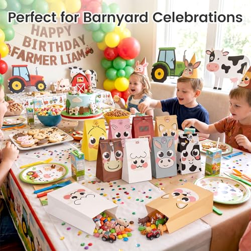 Farm Animal Party Favor Bags with Stickers - 32 Pack