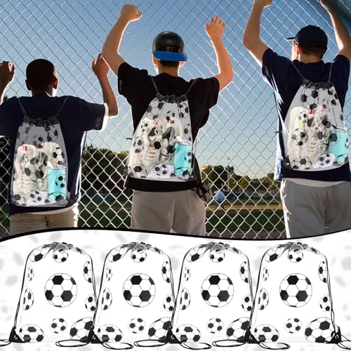 Soccer Style Clear Drawstring Bags Pack – Waterproof Plastic Sports Gift Bags for Soccer Events & Gym