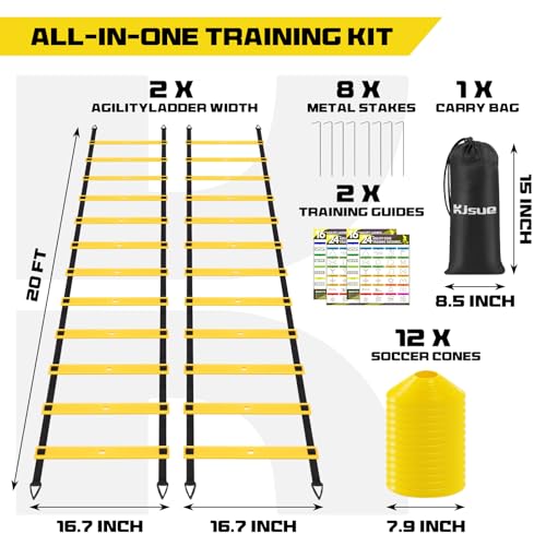 2-Pack Adjustable 20ft Agility Ladders with 12 Cones & Carry Bag