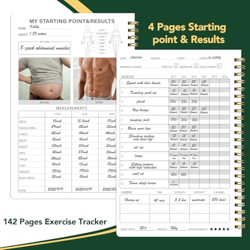 Fitness & Workout Journal - 8.5" x 6" Exercise Log & Meal Planner - Green