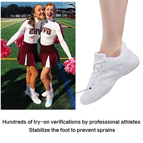 Youth Girls Cheer Shoes - White Cheerleading Athletic Sneakers