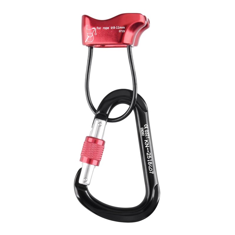 TRIWONDER ATC Belay Device V-grooved Micro Rescue Guide Belay Device for Rock Climbing Gear Rappelling Equipment (Red with Carabiner)