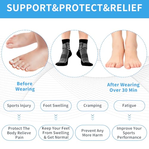 Compression Ankle Support Socks - Cushioned, Wicking, 3 Pairs - Black, White, Dark Grey