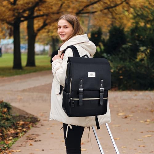 Vintage Laptop Backpack for Women - 15.6 Inch Casual Daypack with USB Charging