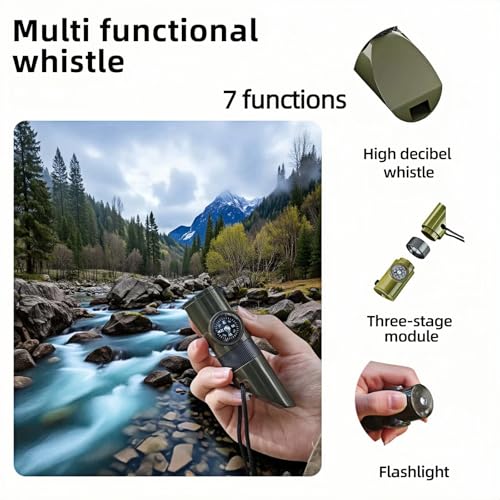 7-in-1 Emergency Survival Whistle Kit with Compass, Light & Signal Mirror