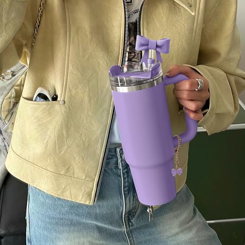 Bow Straw Topper and Charm Set for 30 & 40 Oz Tumblers - Purple
