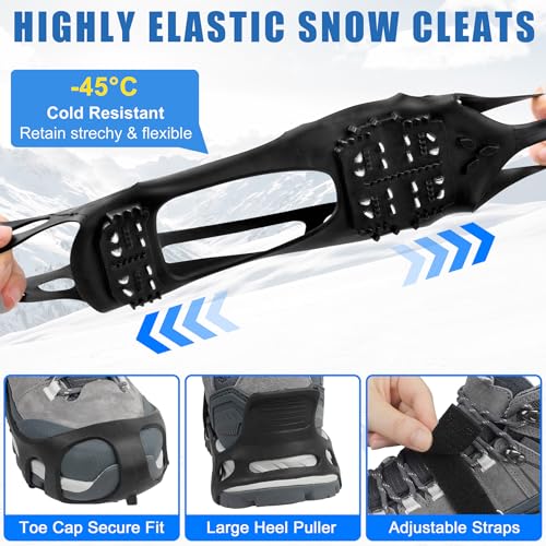 Ice Cleats with Straps - Non-Slip Traction Crampons for Winter - Large (Men 7.5-9.5/Women 9-11)