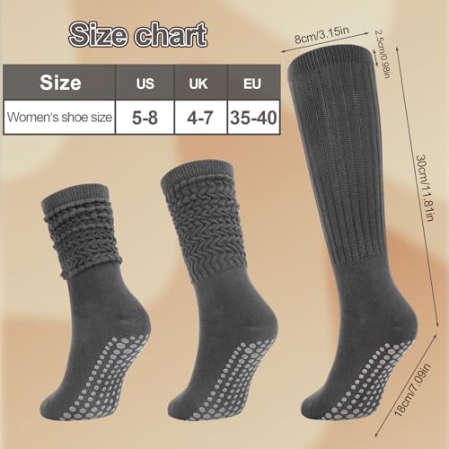 Women’s Slouch Pilates Socks with Grips - 4 Pairs, Black+White+Pink+Dark Gray