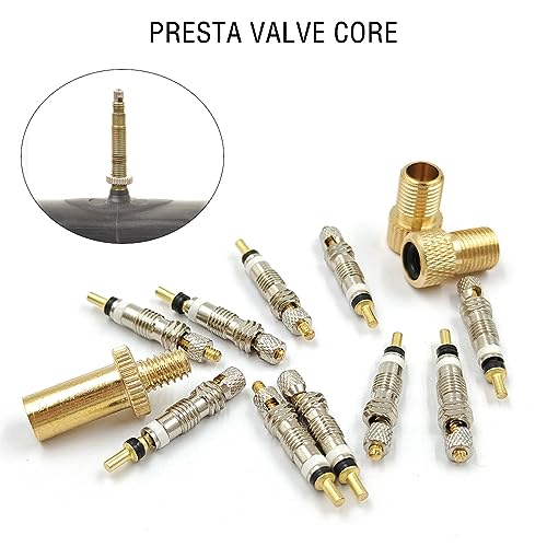 Presta Valve Core Set with Adapters for Tubeless Bikes - 10 Pcs
