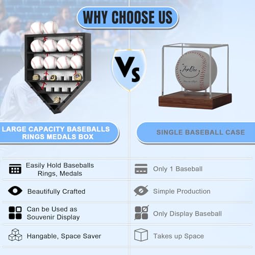 Black Wooden Baseball Display Case with Ring Holder – Soild Wood