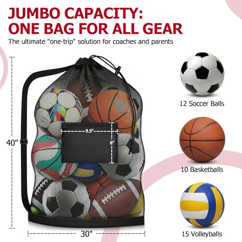 Extra Large Mesh Ball Bag for 13 Soccer Balls - 40 x 30 in
