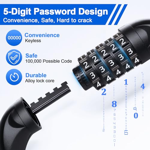 Heavy Duty 5-Digit Resettable Bike Chain Lock - 3.2 Ft Anti-Theft Security