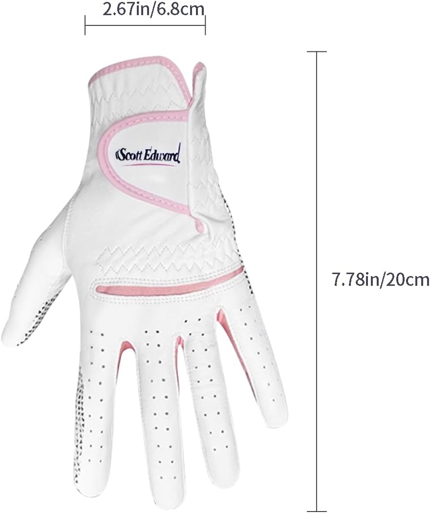 Scott Edward Women's Golf Gloves - Non-Slip, Breathable Leather | Enhanced Grip, Soft Comfort (Pink)