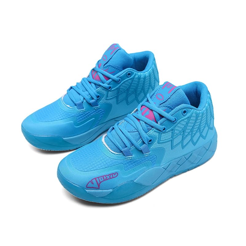 IGZBIBG Men's Blue Knitted Mesh Breathable Mid-Top Basketball Shoes Size 7