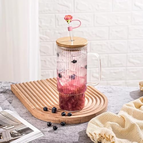 Pink Flowers Straw Toppers - Silicone Covers for 30&40 Oz Tumblers - 6Pcs