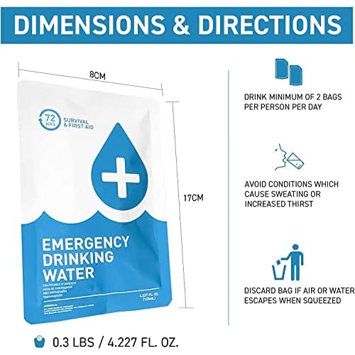72 HRS Emergency Water Pouches - Survival Water Packets, Emergency Rations, Long Shelf Life, Survival kit (Pack of 12)