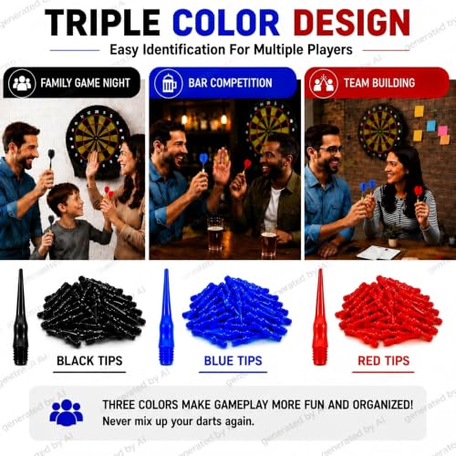 300-Pack 2BA Soft Dart Tips - Durable POM Plastic, 3 Colors