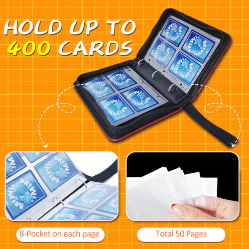 4-Pocket Card Binder with Removable Sleeves for MTG TCG Sports Cards - Red Lightning Bolt Design