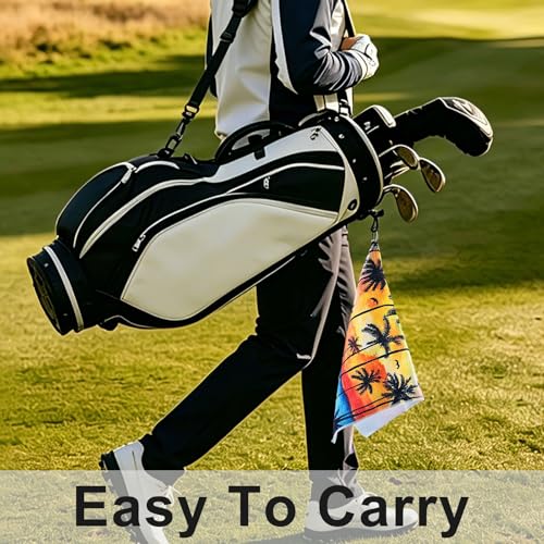 Famliihw Tropical Trees Microfiber Golf Towel with Clip - Funny Golf Accessory for Men & Women