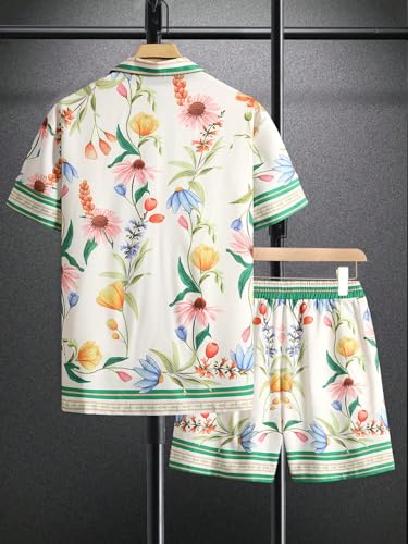VIPWOLF Men's Summer Vacation Cruise Outfits 2-Piece Hawaiian Shorts Set, XL Apricot