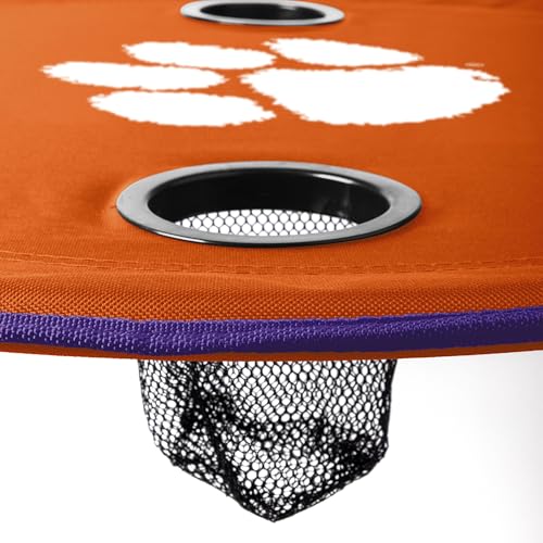 Logo Brands Clemson Tigers Round Tailgating Table – Portable Folding with 4 Cup Holders, 27.6" Diameter