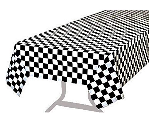 Premium Plastic Checkered Flag Tablecloths - 3 Pack, 54" x 108" Black/White