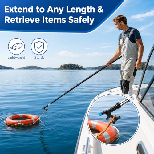 Tdrynl 13FT Fiberglass Telescoping Boat Hook for Docking & Marine Use - Extends up to 19FT with Rubber Tip