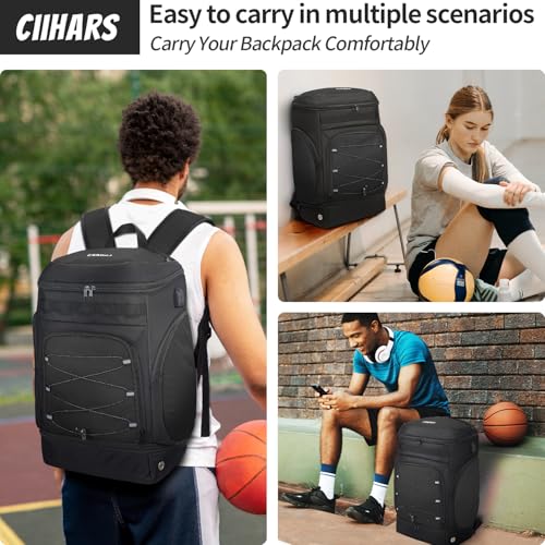 Basketball Backpack with Ball Holder & Shoe Compartment - Black