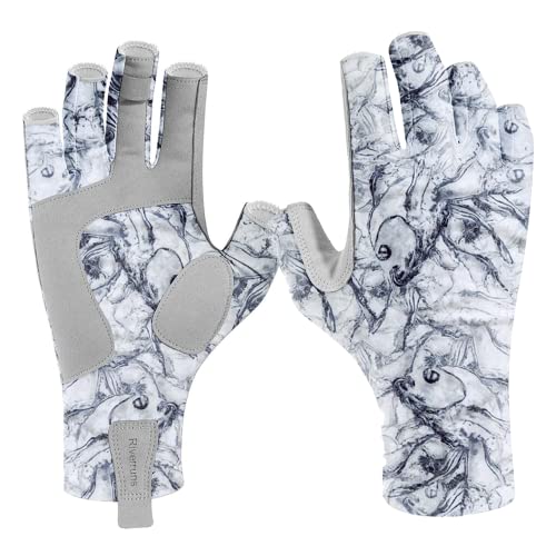 Riverruns X-Large Fishwater Camoblue UV Sun Fishing Gloves UPF 50+ for Men Women