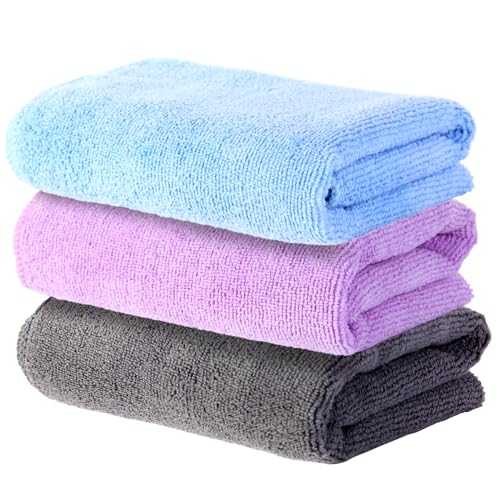 Microfiber Gym Towel Set - 3 Pack Soft Quick-Drying Towels - Grey, Blue, Purple