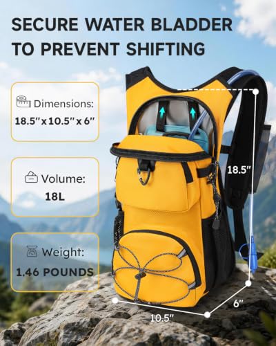 MOKURA Yellow 18L Lightweight Hydration Backpack with 2L Water Bladder