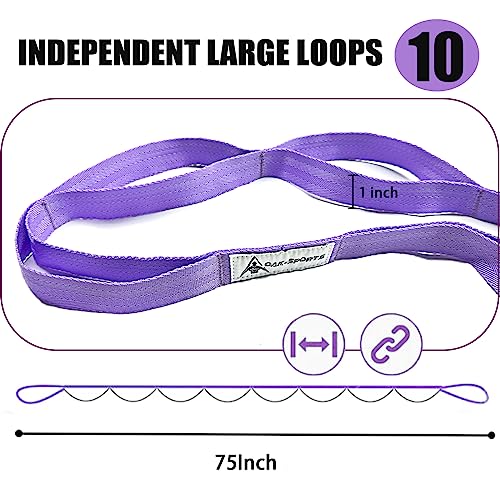 Yoga Stretching Strap with 10 Loops - Purple, 75 Inches