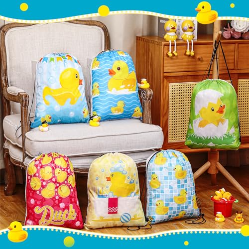 12 Pcs Duck Themed Drawstring Gift Bags for Kids Birthday Party Favors