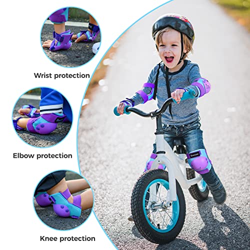Kids Knee and Elbow Pads Set for Roller Skating - Blue/Purple, Small